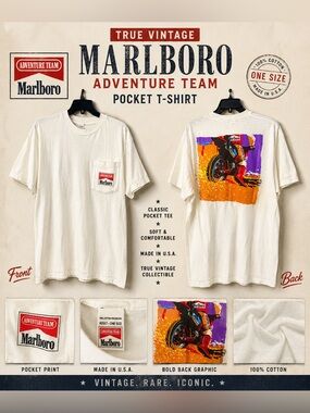 Vintage Marlboro Adventure Team Motorcycle Pocket T-Shirt Made in USA 1990s